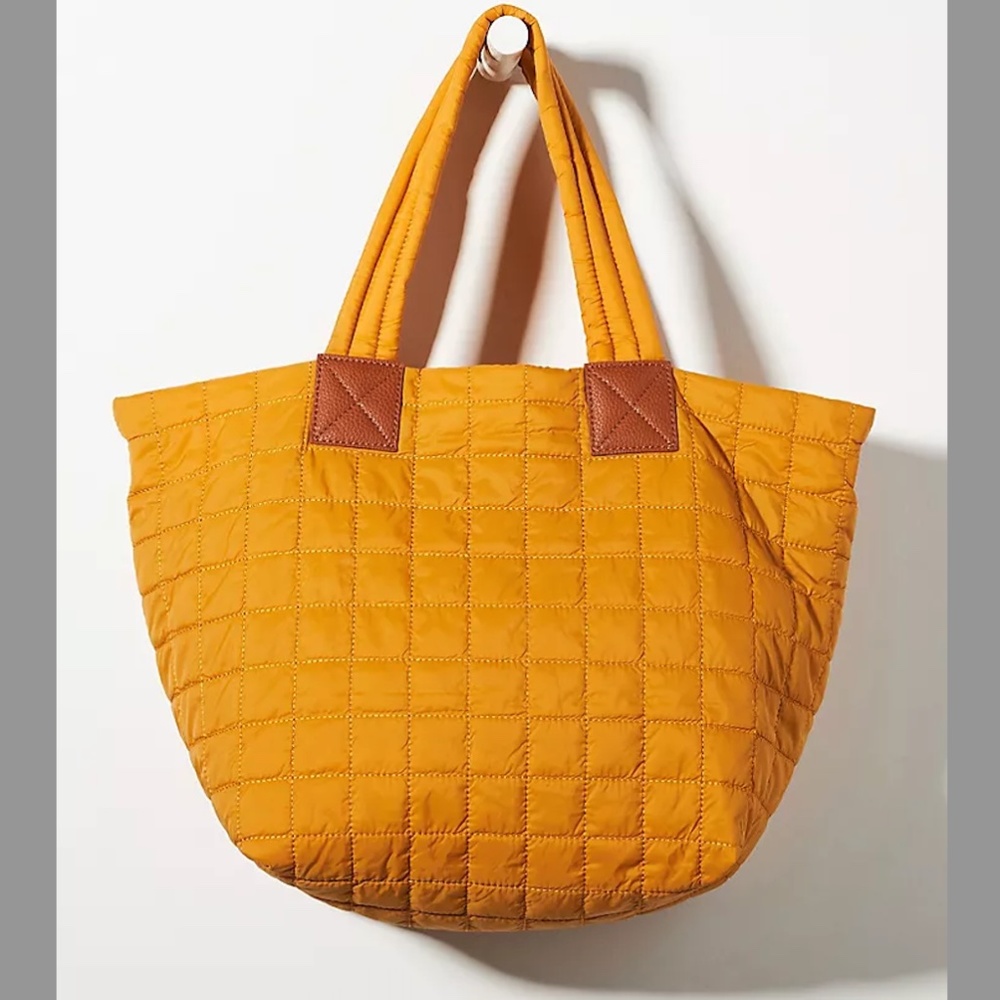 NWOT Anthropologie Ezra Quilted Tote Bag in Honey, Nylon, Removable Strap